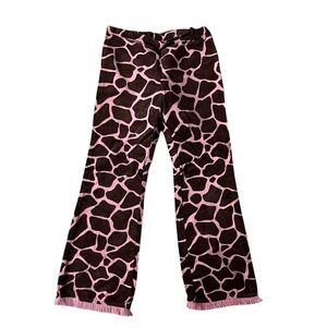 VINTAGE Y2K GYMBOREE PINK & BROWN COW PRINT FLARE PANTS GIRLS 8